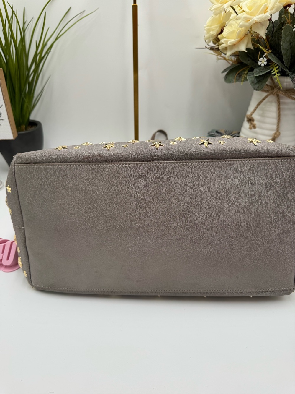 Jimmy Choo Gray Leather Star Studded Tote Bag | Sasha Medium Shopper - Picture 3 of 10